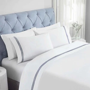 Brandon Cotton Three-Line Embroidered Deep Pocket Bed Sheet Set - Picture 1 of 50