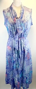 VINTAGE 1960s POLYESTER FLOWER POWER DRESS GROOVY HIPPIE MOD RETRO VIOLET EXC - Picture 1 of 6