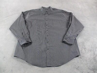 Kenneth Cole 反应纽扣衬衫男式 XXL 黑色白色条纹正装衬衫 — 第 1/4 张图片