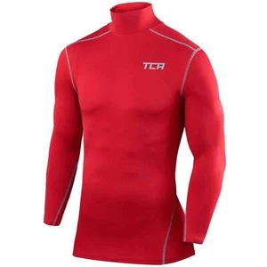 TCA Pro Performance Mock Mens Compression Top Red Long Sleeve Running Run Jersey - Picture 1 of 2