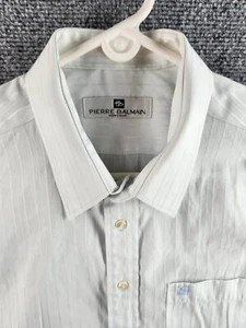 Balmain Monsieur Size 17 Long Sleeve Button Up Shirt Men Designer Striped Blue - Picture 1 of 24