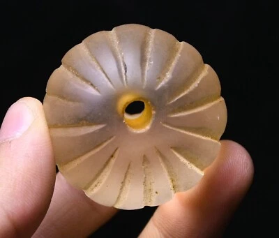 Colgante Amuleto 4.5CM Antigua China Cultura Hongshan Cristal Amarillo Patrón Onda Foto 1 de 4