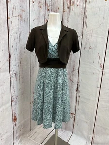 Perceptions Petite Green Brown Jacket Dress Set size 8P TCC - Picture 1 of 12
