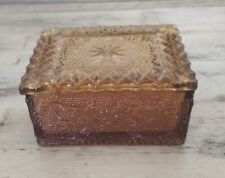 Vintage Indiana Sandwich Depression Amber Glass Trinket Box W/Lid