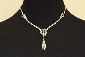 Vintage Art Deco PHYLLIS Halskette Sterlingsilber signiert Strass 15-1/4" lesen - Bild 1 von 6