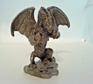 Vintage Pewter Winged Dragon Fantasy Mystical Figurine Large 3” D&D Dungeons - Imagen 1 de 7