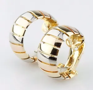 Cartier Gas Pipe Style 18k Gold Tri-Color Clip Hoop Earrings Circa 1990  - Picture 1 of 8