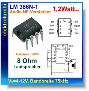 LM386N-1/NOPB – Audioverstärker IC – PDIP-8 – Texas Instruments, 3St - Bild 1 von 2