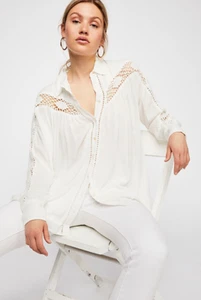 NWT Free People Katie Bird Crochet Inset Shirt Size XS - Picture 1 of 4