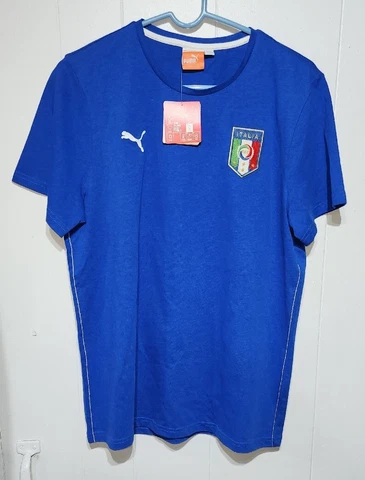 Italy Fan T-shirt Puma Blue Cotton Made in Africa Size L New w/ Tags Italia Cover