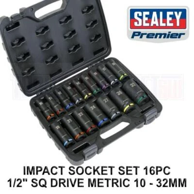 Sealey Premier 16pc 1/2" Sq Drive Impact Socket Set Metric 10 - 32mm AK5818M - Image 1 of 4