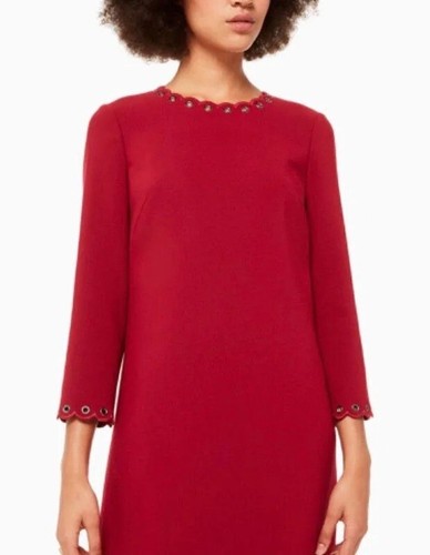 Abito a tubino KATE SPADE rosso passante orlo smerlato taglia 8 foderato estivo nuovo $298