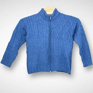 Carraig Donn Ireland Sweater Cardigan Womens Large Blue Full Zip Cable Knit Wool - Imagen 1 de 7