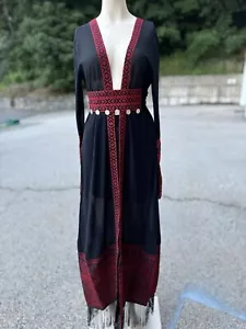 Long Embroidery Dress Jacket Palestinian Heritage Red Black Thobe ABAYA SIZE L - Picture 1 of 10