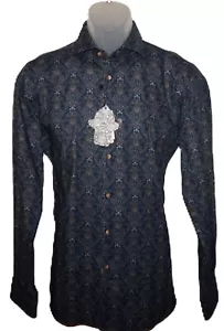 Camisa Visconti Manga Larga Pequeña Ajuste A Medida Azul Marino y Verde Patrón Paisley Nueva con Etiquetas - Imagen 1 de 6
