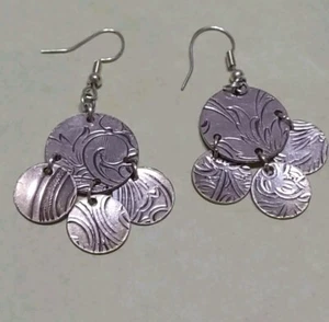 STUNNING! SOUTHWESTERN silver Plated Ornate Engraved Disc Dangle Earrings - Picture 1 of 7