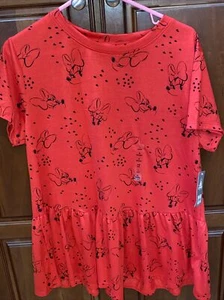 Disney Women's Minnie Mouse Icon Tunic w/ Ruffles Red Black Size Large - Picture 1 of 9