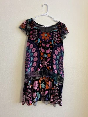 Vestido Custo Barcelona Negro Rosa Azul Floral Terciopelo Talla 3 Foto 1 de 4