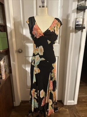 Vintage Y2K Jones New York Womens Babydoll Dress Size 6 Silk Floral Assymetric - Image 1 of 4