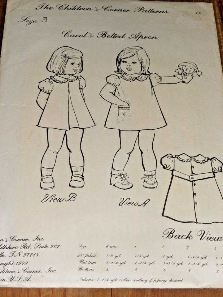 The Children’s Corner Pattern #15 Size 3 - CAROL’s Belted Apron - Image 1 of 1