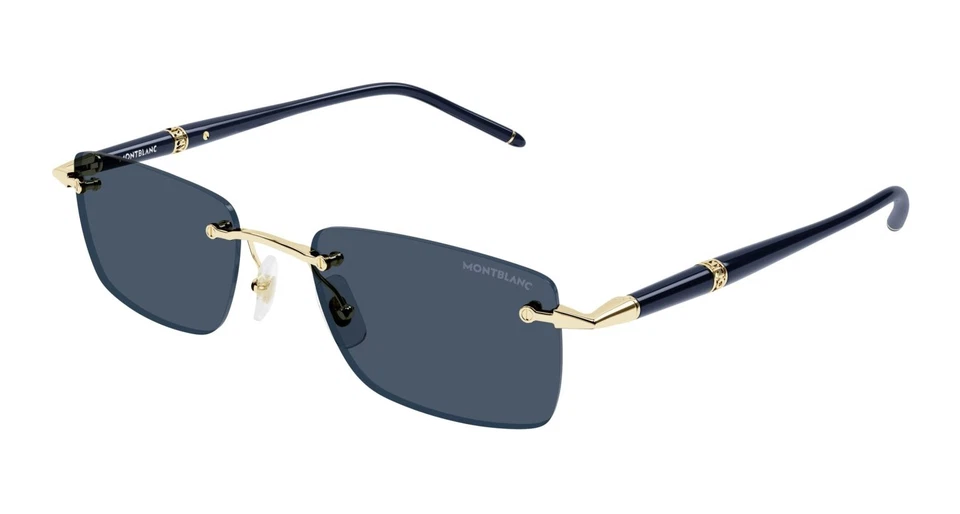 Montblanc MB0344S 003 Gold Blue Rimless Sunglasses Unisex Authentic