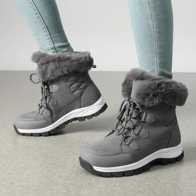 Botas impermeables de media pantorrilla para mujer cálidas forradas de piel sintética botas de nieve de invierno Foto 1 de 4