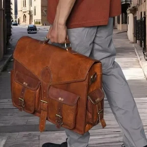 Bolso de Cuero Genuino Hombre Maletín de Hombro Marrón Bandolera Clásico - Imagen 1 de 12
