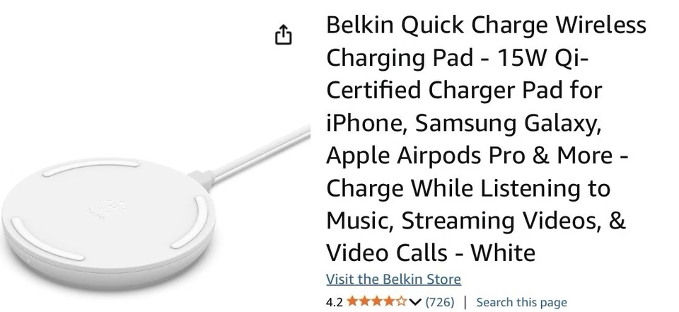 Belkin - Almohadilla de carga QI inalámbrica certificada 15 W, para iPhones y Samsung Galaxy. Foto 1 de 4