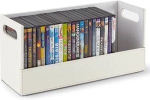 White Faux Leather DVD Storage Box Organizer Holds up to 28 DVDs - New - Picture 1 of 7