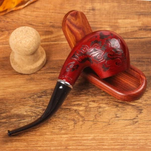 Classic Solid Wood Pipe Handmade Creative Red Auspicious Cloud Carved Pipes - Picture 1 of 4