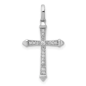 14k White Gold 1/10ct Diamond Cross Charm Pendant - Picture 1 of 7