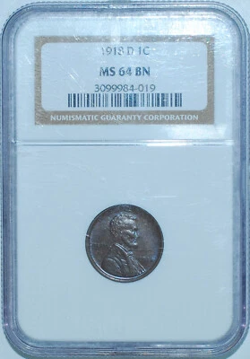 1918 D NGC MS64BN Brown Lincoln Wheat Cent - Image 1 of 2
