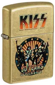Zippo 46738, KISS Rock Band 50 Years Design, Street Brass Finish Lighter, NEW - Picture 1 of 3