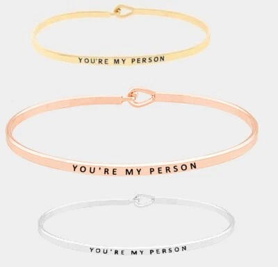 Love Metal Bangle Hook Bracelet Inspirational Message You're My Person are you - Image 1 of 3