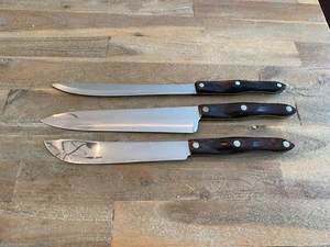 Lot of 3 CUTCO Butcher Knives 1722 1723 and 1725 Brown Swirl Handles - Picture 1 of 12