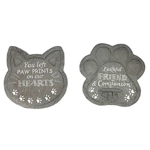 Dog & Cat Paw Print Cement Garden Stepping Stone 2 Piece Set 9.5 Inch - Picture 1 of 7