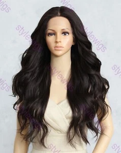Peluca marrón oscuro larga onda de cuerpo calor OK frente de encaje mezcla de cabello humano EVGE - Imagen 1 de 11