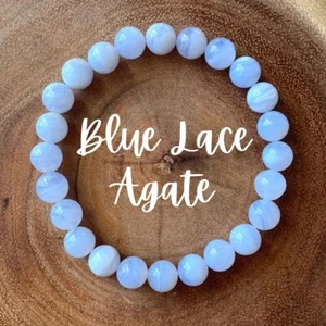 Natural Blue Lace Agate Stone Bracelet 8mm Blue Crystal Stretch Bracelet - Picture 1 of 4