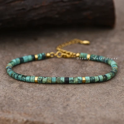 Pulseira turquesa africana 4 mm - Pulseira delicada de pedra natural minimalista gema - Imagem 1 de 4