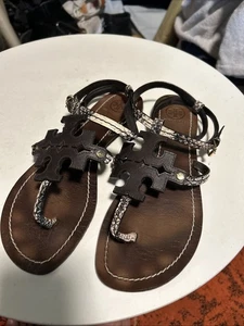 Tory Burch Phoebe flache Sandalen mit Schlangenprägung braun Größe 8,5 - Bild 1 von 10