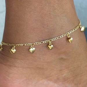 Genuine 18k Gold Filled Figaro Link Heart Charms Anklet for Women /Waterproof - Picture 1 of 6