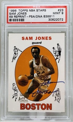 1996 Topps NBA Stars SAM JONES Certified AUTOGRAPH ISSUE ‘69 Reprint #23 PSA 9 - Image 1 of 4