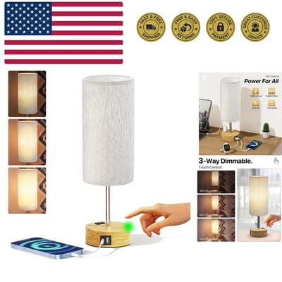 Small Bedside Lamp Touch Control Table Lamp with USB A+C Charging Ports & AC ... - Image 1 of 4