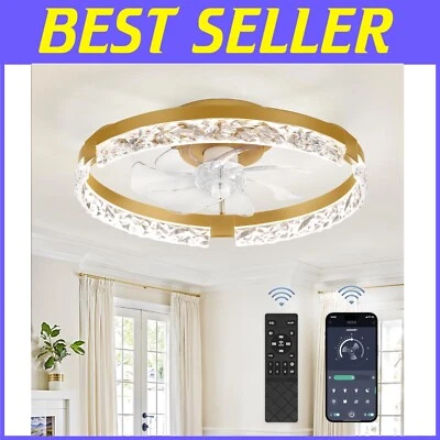 Dimmable LED Ceiling Fan with Adjustable Temperature and Quiet Motor in Gold - Image 1 of 4