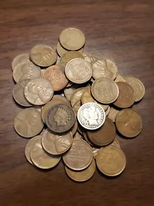 1909-1958 Wheat Cent Roll With Silver Barber Dime And Indian Head End Unsearched - Picture 1 of 4