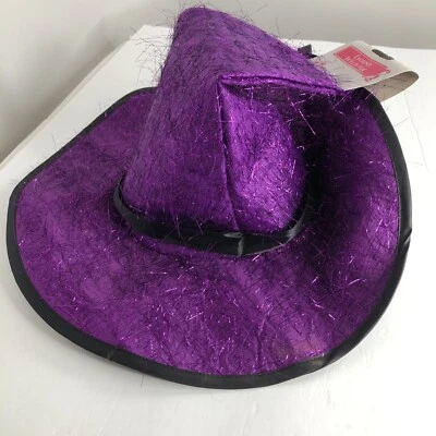 Eyelash Witch Hat Purple Black NWT Adult Halloween Costume Metallic - Image 1 of 4