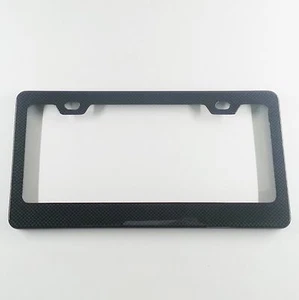 Real Black Carbon Fiber Universal Fit License Plate Frame Cover Bracket Holder - Picture 1 of 10