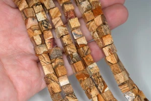 6MM PICTURE JASPER GEMSTONE SQUARE CUBE LOOSE BEADS 15.5" - Picture 1 of 4