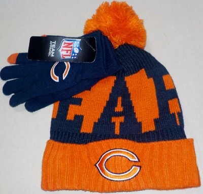 ЧИКАГО МЕДВЕДИ ЗИМНИЕ ПЕРЧАТКИ ШЛЯПА КОМПЛЕКТ МОЛОДЕЖЬ 8-20 ПОМПОН ВЯЗАНЫЙ МАНЖЕТЫ АКРИЛ - Изображение 1 из 2