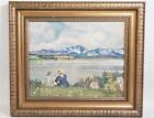 Original A. File 1938 Romantics Oil Painting at Starnberg Lake Type Deco Frame